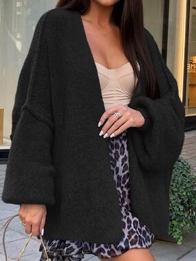 Cardigan Sweater Long Lantern Sleeve Knit Open Front Oversized Size Medium NWT